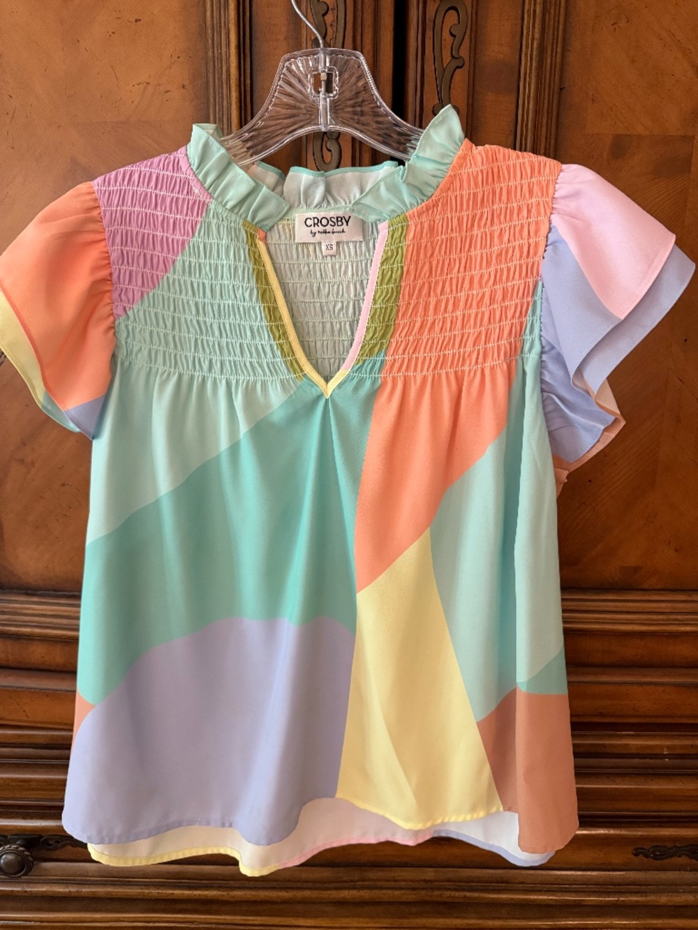 Crosby by Mollie Burch Layla Top Pastel Colorblock Geometric Ruffle Sleeve